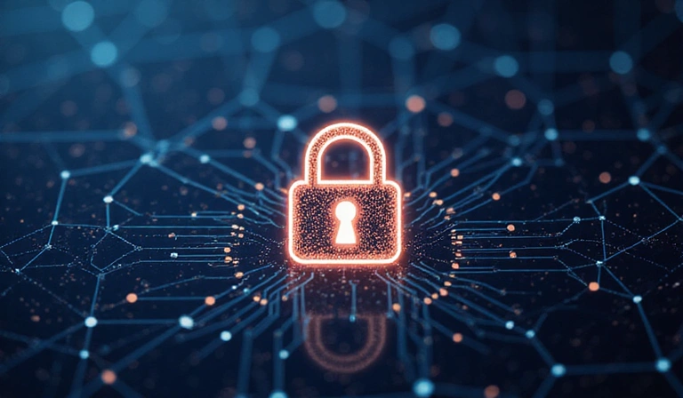 Ilustración de un candado digital simbolizando seguridad y privacidad de datos.